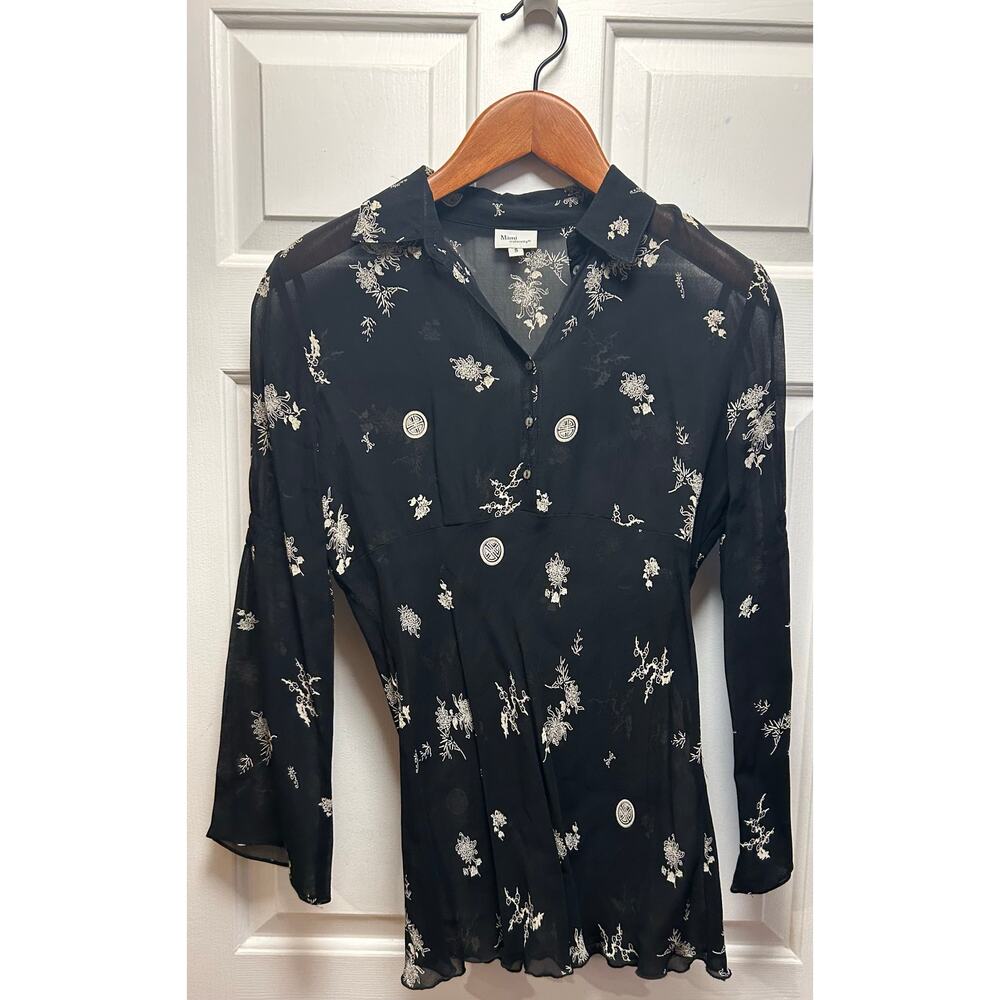 Mimi Maternity Long Sleeve Pattern Black Lightweight Sheer Top, Size S